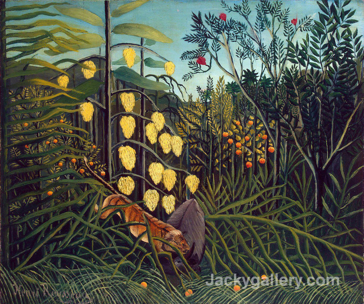 Tropical Forest Battling Tiger and Buffalo by Henri Rousseau paintings reproduction